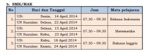 Jadwal Ujian 2014 SMK